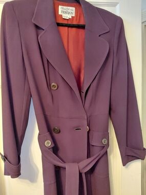 Teri John Women's Aubergine Double-Breasted Lined Trench Coat/Dress SZ 8